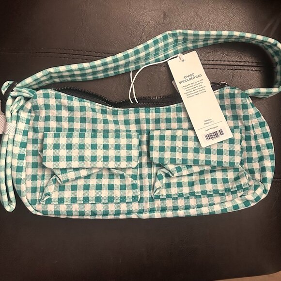 Baggu - Recycled Nylon Shoulder Bag -Green Gingham - NWT - Picture 1 of 6
